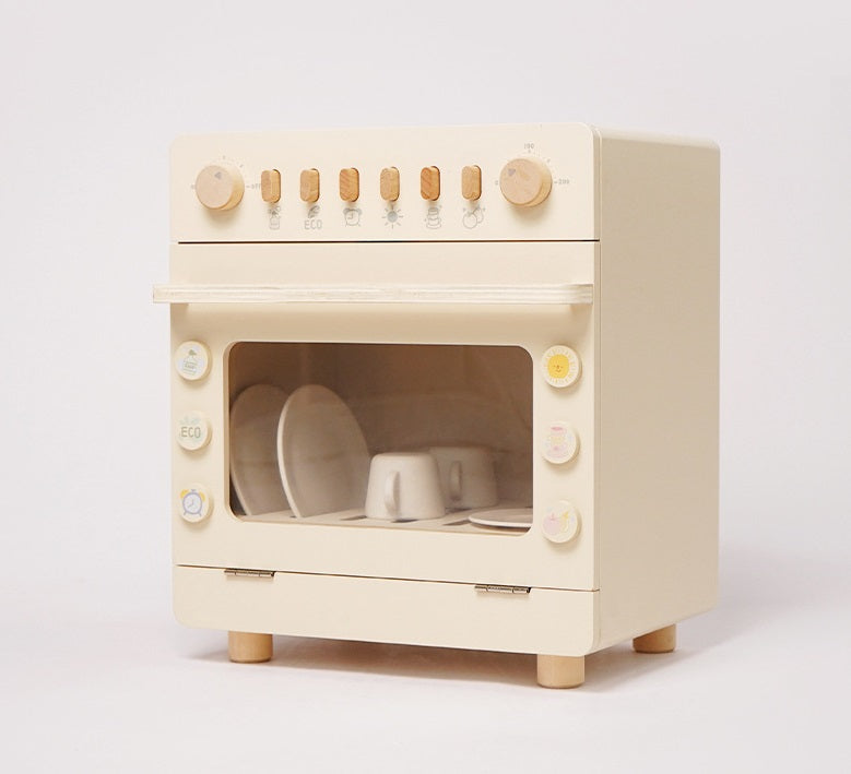 Wooden Dishwasher Pretend Play Kitchen Appliance with Dish Accessories