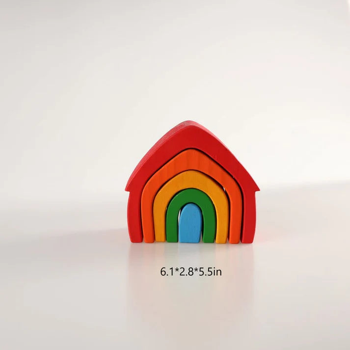 Wooden Rainbow House Stacking Puzzle Set