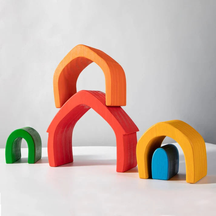 Wooden Rainbow House Stacking Puzzle Set