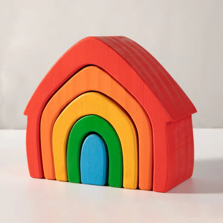 Wooden Rainbow House Stacking Puzzle Set