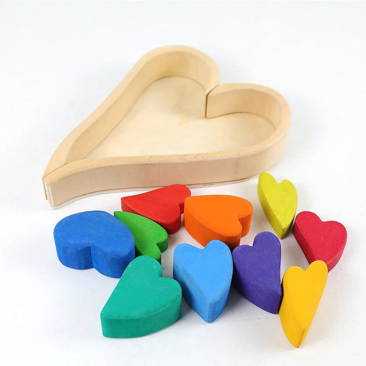 10-Piece Wooden Rainbow Heart Stacking Puzzle & Balancing Blocks