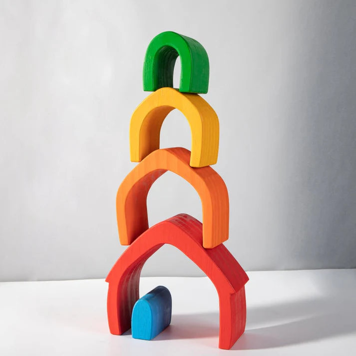 Wooden Rainbow House Stacking Puzzle Set