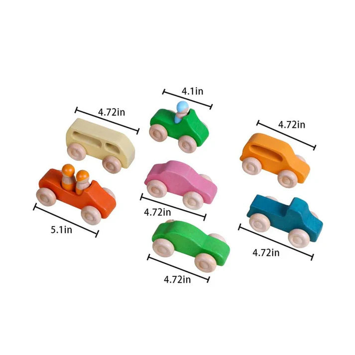 Wooden Rainbow Vehicles & Peg Dolls Set