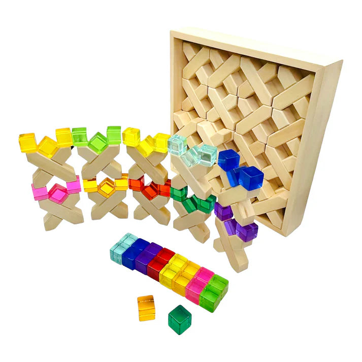 80-Piece Lucite Cubes and Wooden Stacking Blocks Set
