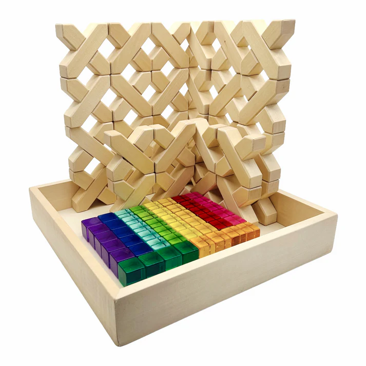 80-Piece Lucite Cubes and Wooden Stacking Blocks Set