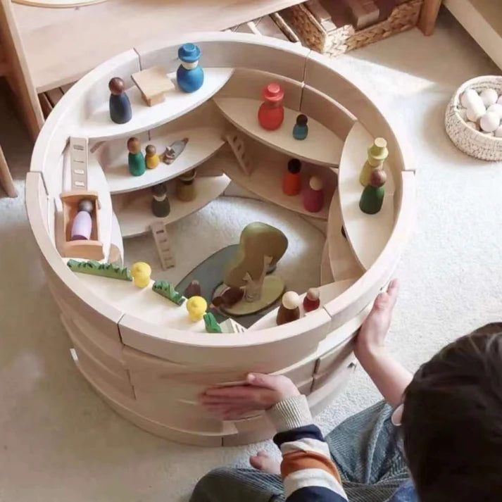 24-Piece Natural Wooden Petal Building Blocks with Tray