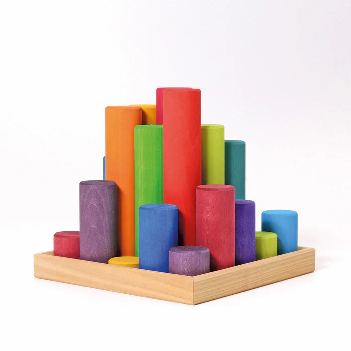 Wooden Rainbow Building Rollers & Cylindrical Stacking Blocks Set
