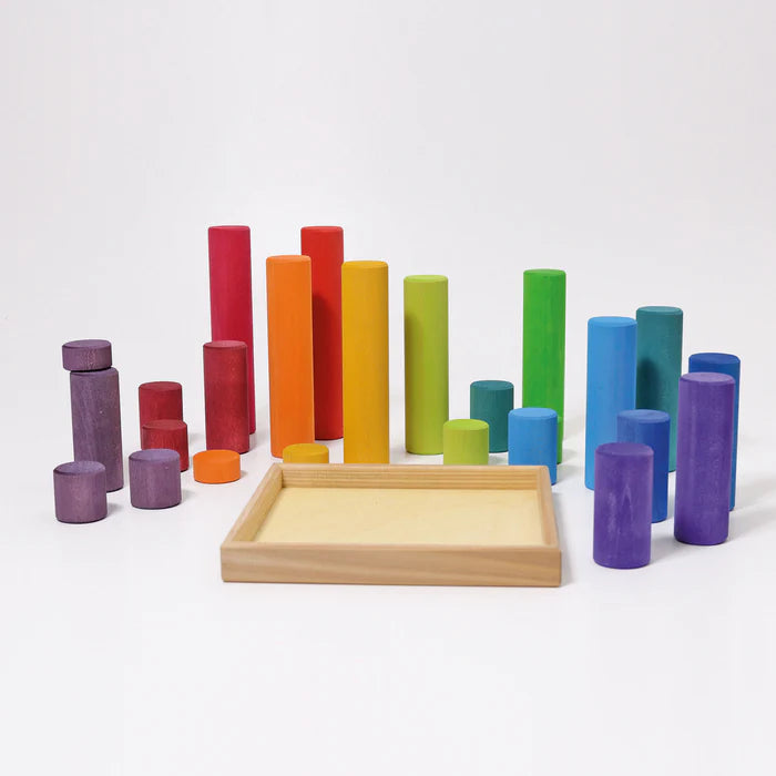 Wooden Rainbow Building Rollers & Cylindrical Stacking Blocks Set