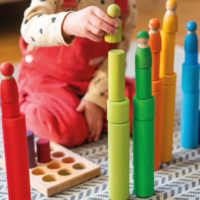 Wooden Rainbow Building Rollers & Cylindrical Stacking Blocks Set