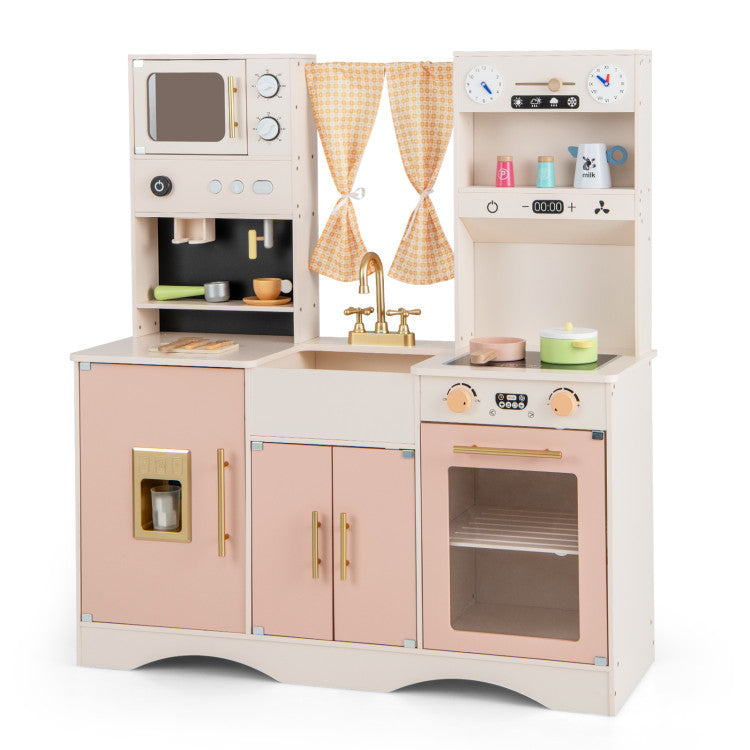 Toddler Wooden Kitchen Playset with Microwave & Coffee Maker