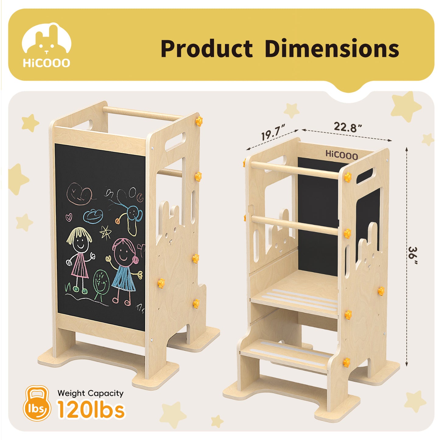 Toddler Standing Kitchen Tower with Blackboard, Height Adjustable Safety Rail Stool for Kids
