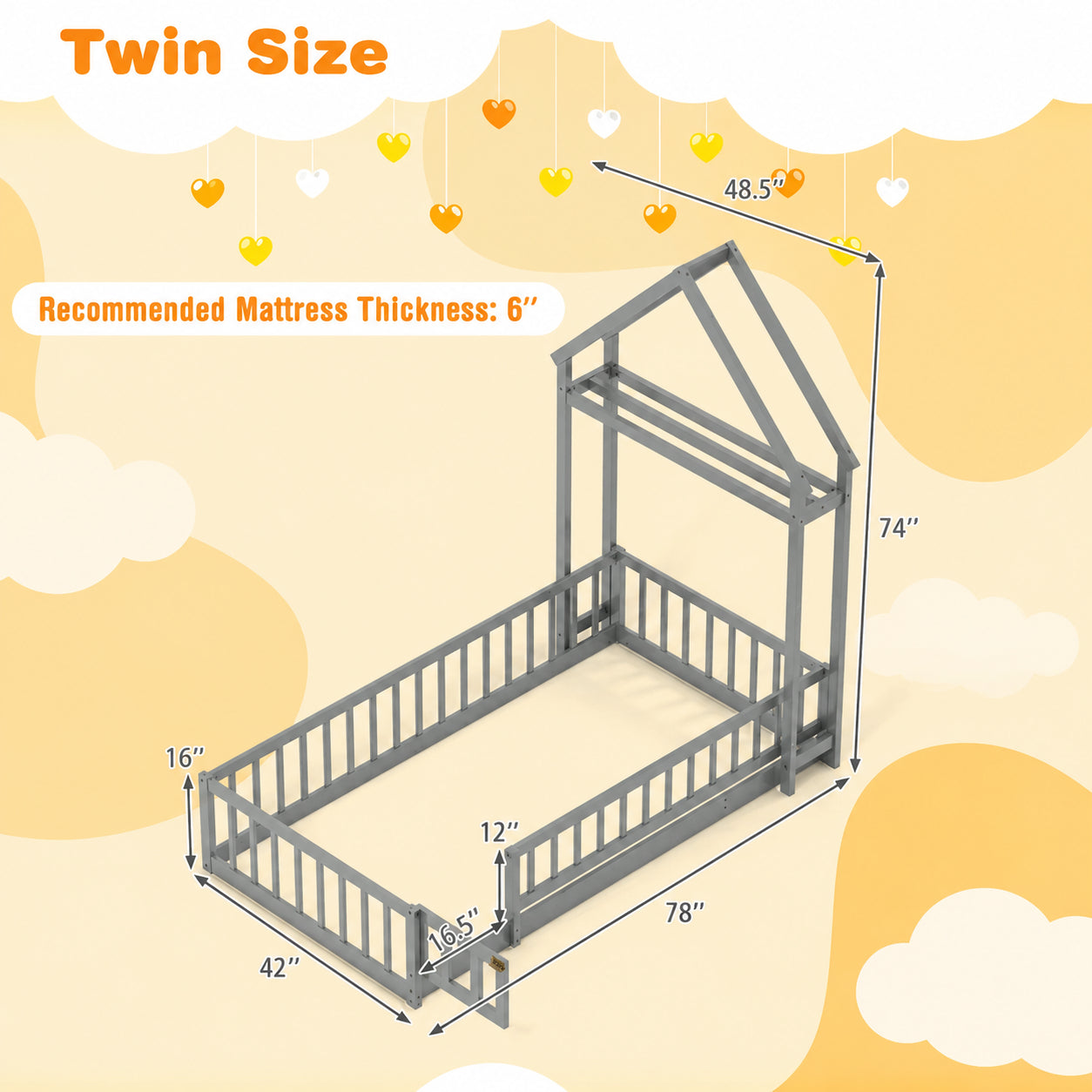 Montessori Toddler Transition Bed with House Headboard