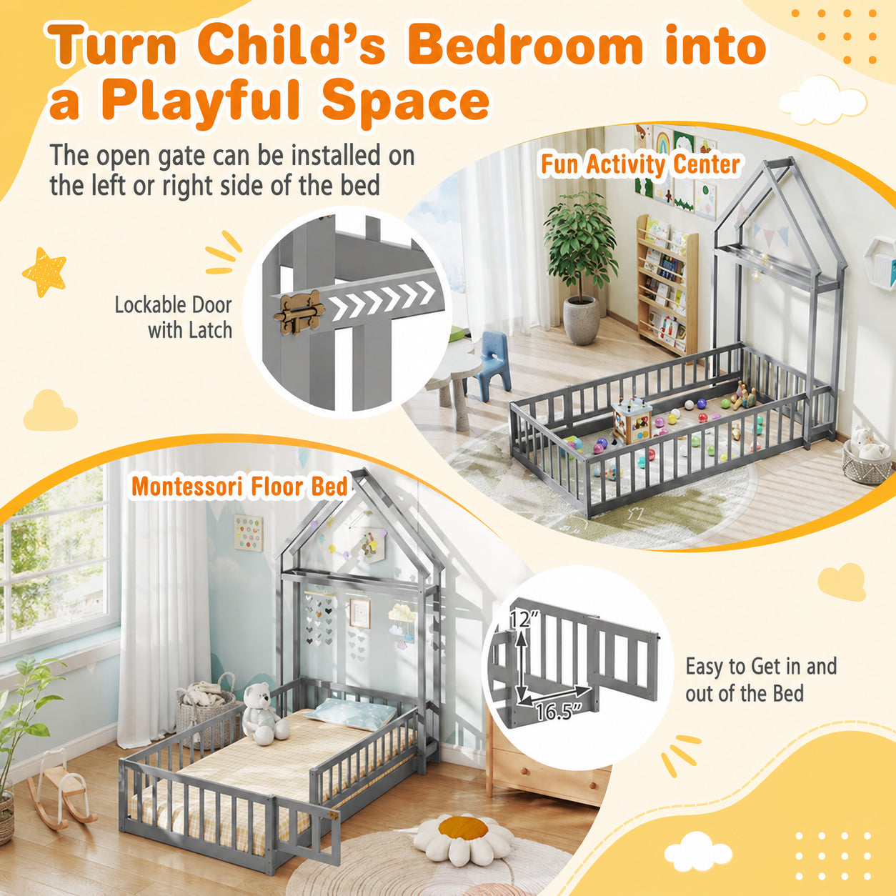 Montessori Toddler Transition Bed with House Headboard