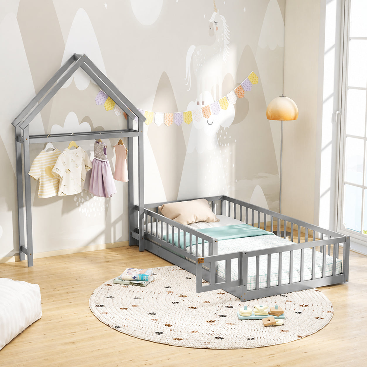 Montessori Toddler Transition Bed with House Headboard