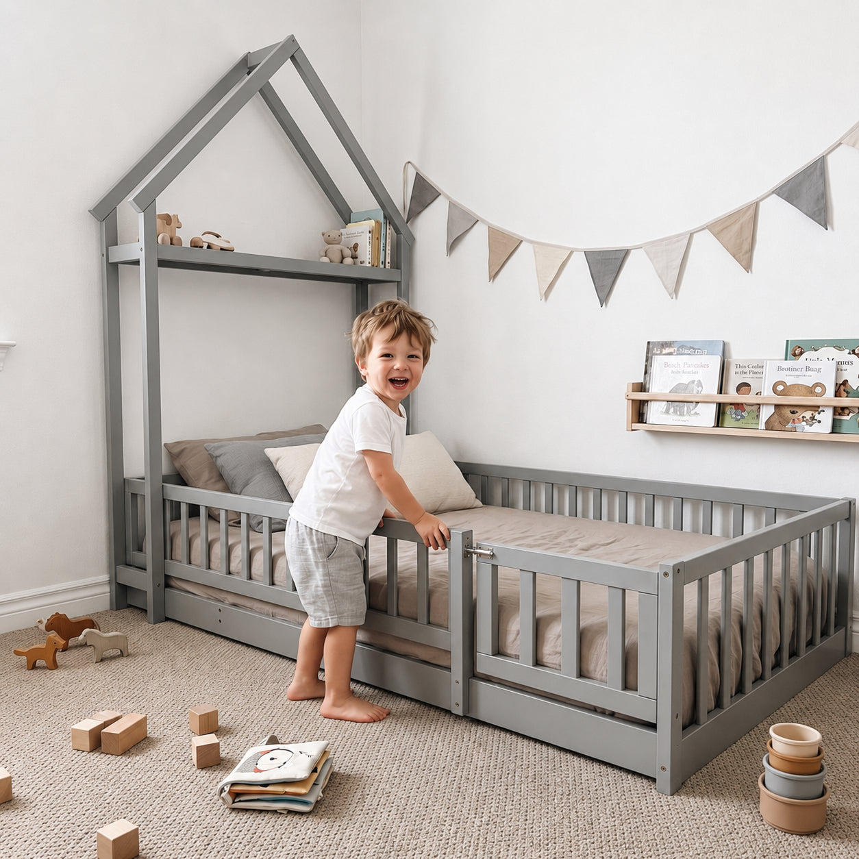 Montessori Toddler Transition Bed with House Headboard