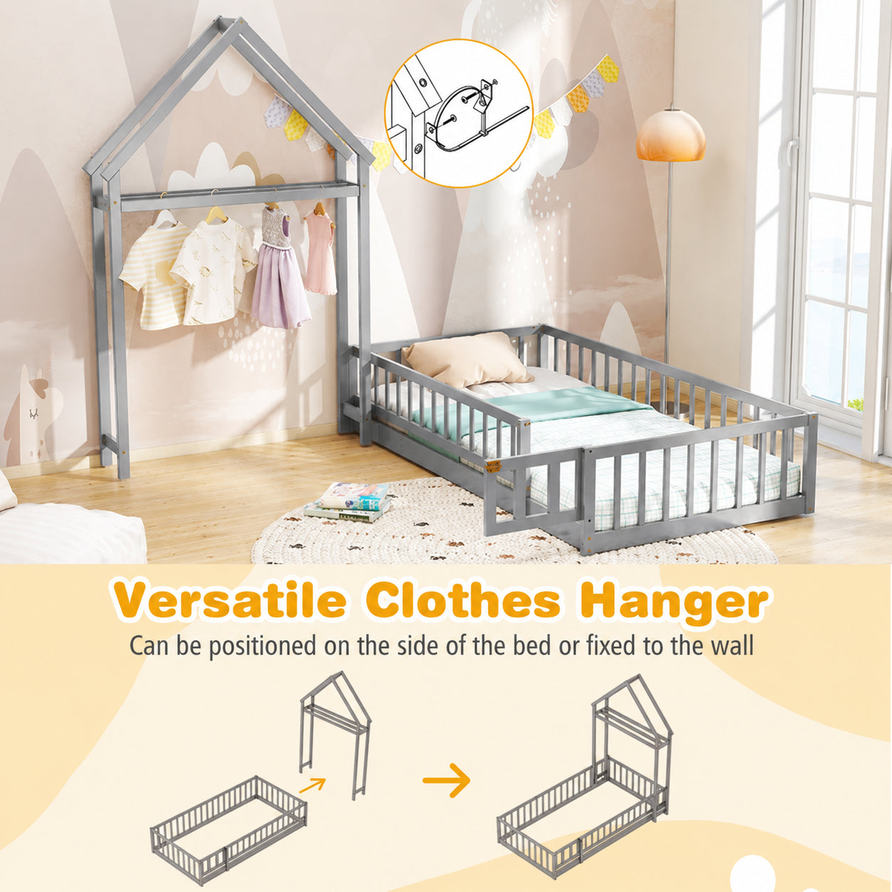 Montessori Toddler Transition Bed with House Headboard