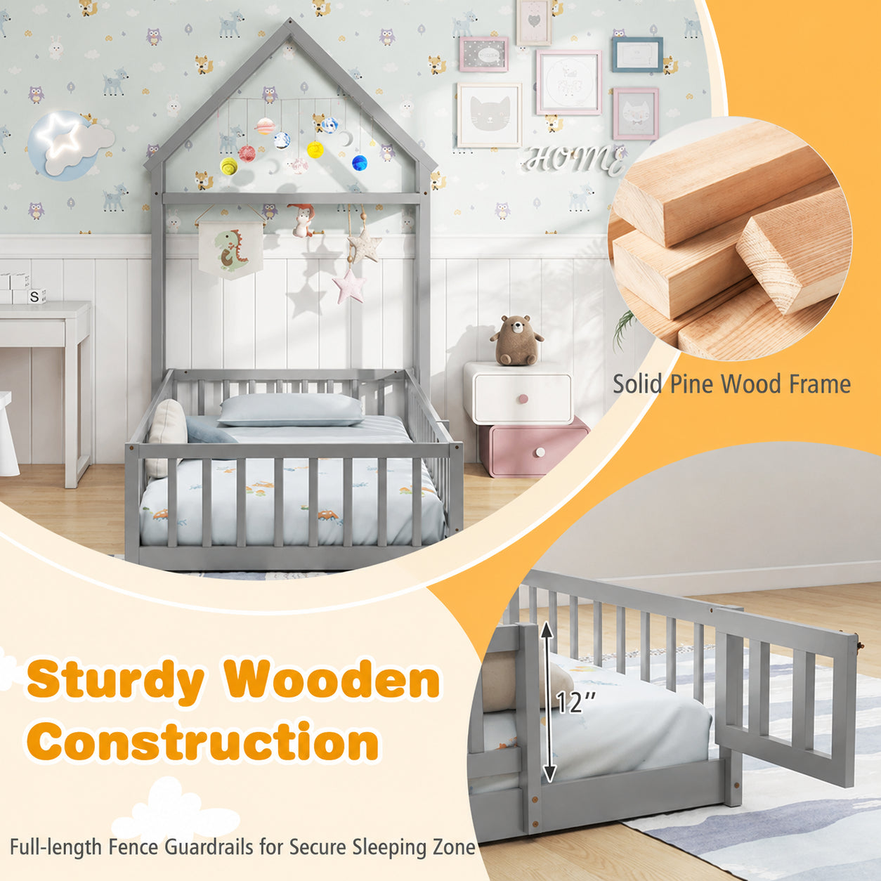 Montessori Toddler Transition Bed with House Headboard