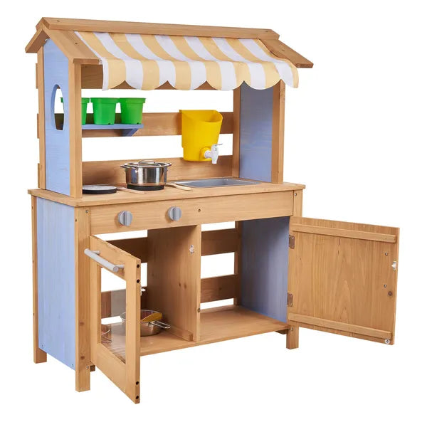 Wooden Mud Kitchen with Sunshade Canopy & Water Tank