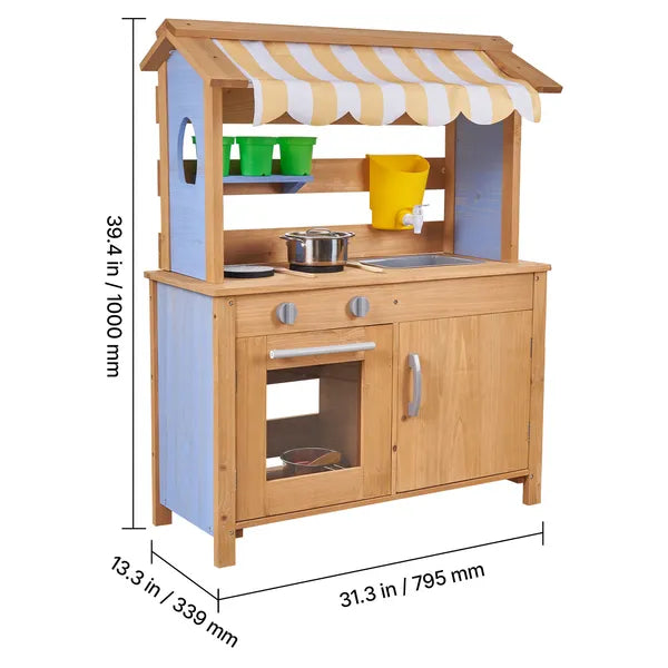 Wooden Mud Kitchen with Sunshade Canopy & Water Tank