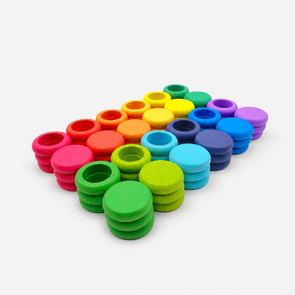 72-Piece Rainbow Wooden Coins & Rings Loose Parts