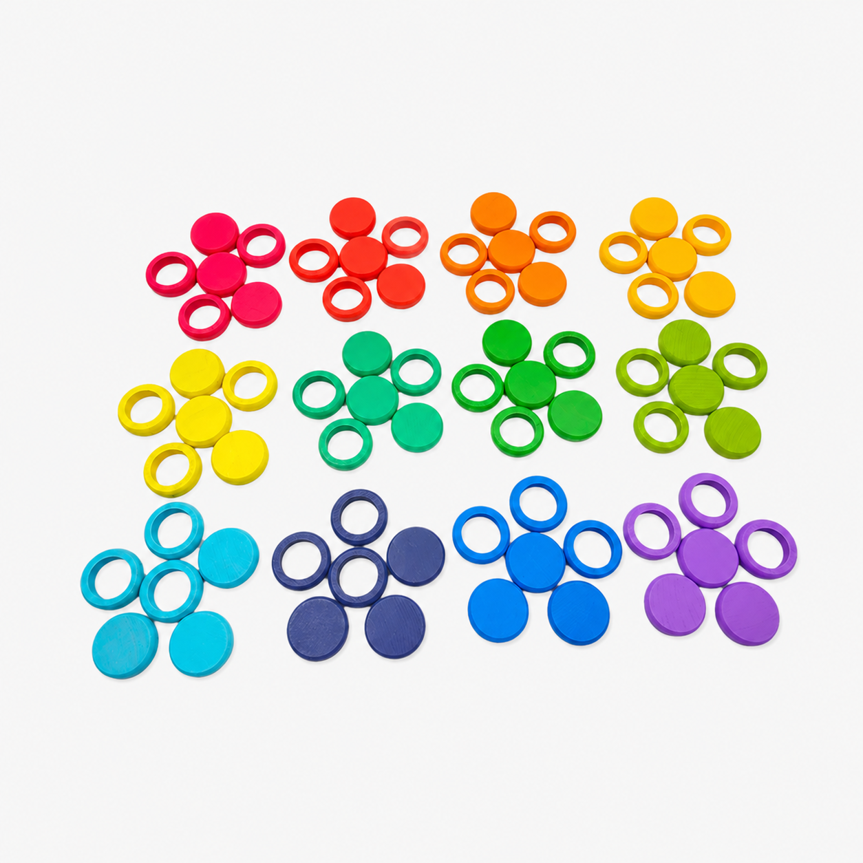 72-Piece Rainbow Wooden Coins & Rings Loose Parts