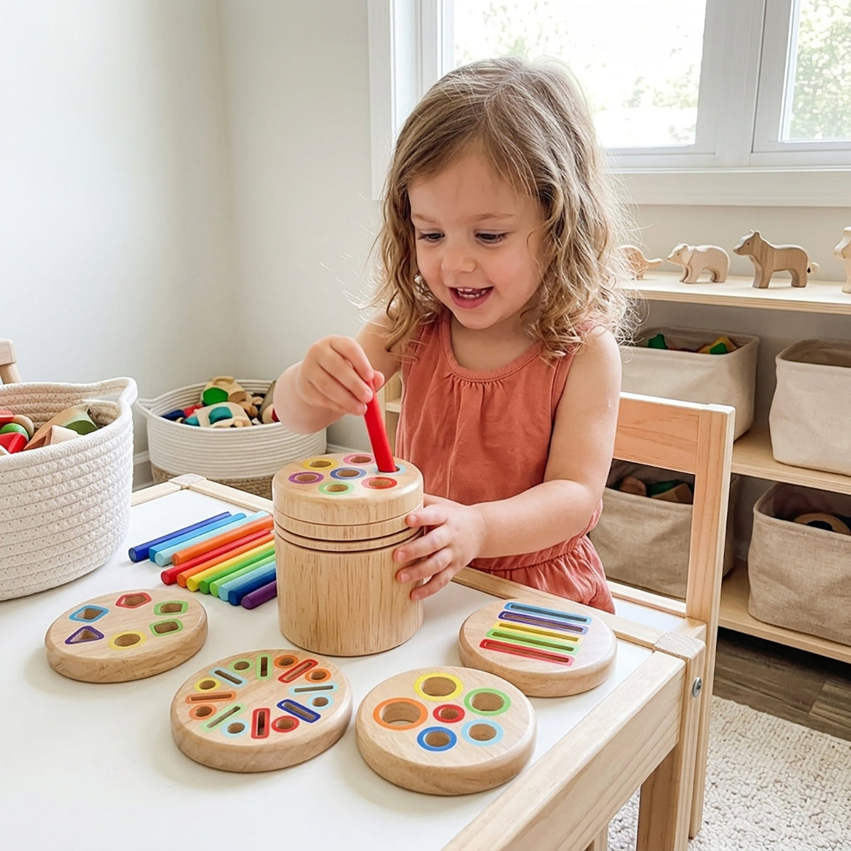 Rainbow Wooden Color Sorting Activity Set
