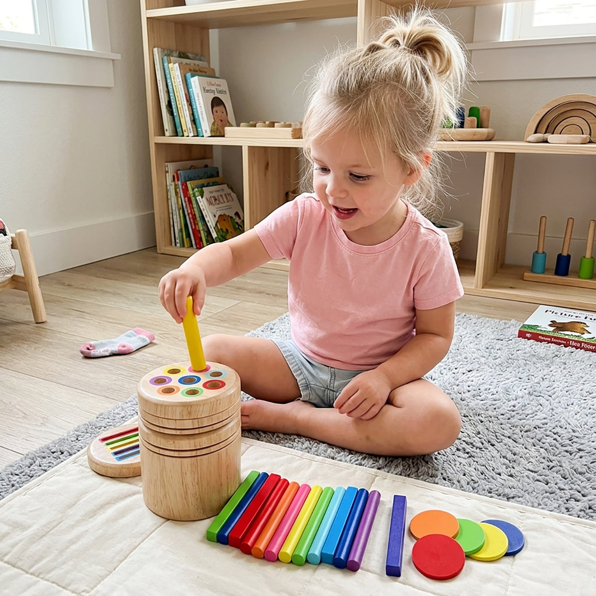 Rainbow Wooden Color Sorting Activity Set