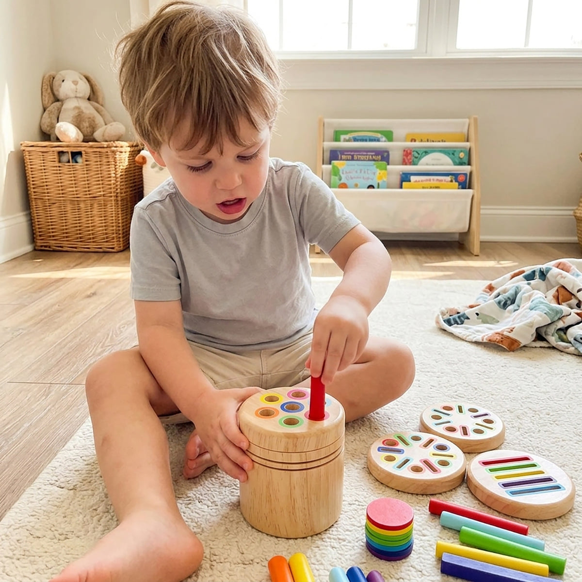 Rainbow Wooden Color Sorting Activity Set