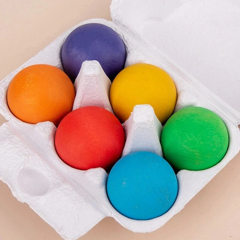 6-Piece Maple Wood Sorting Balls for Rainbow & Marble Play