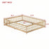Toddler floor bed frame in natural wood, size and measurement blueprint with detailed inch dimensions.