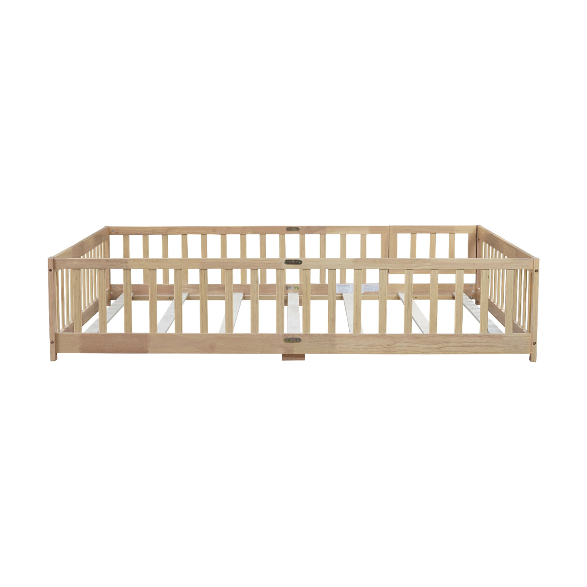 A light natural wood baby crib guard rail with vertical slats, shown from a front-facing perspective on a solid white background.
