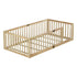 A light natural wood baby playpen with a gate, shown on a solid white background.