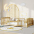 Children's bedroom with a wooden bed, toys, and decorative elements.