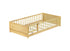 Wooden crib with slatted design on a white background