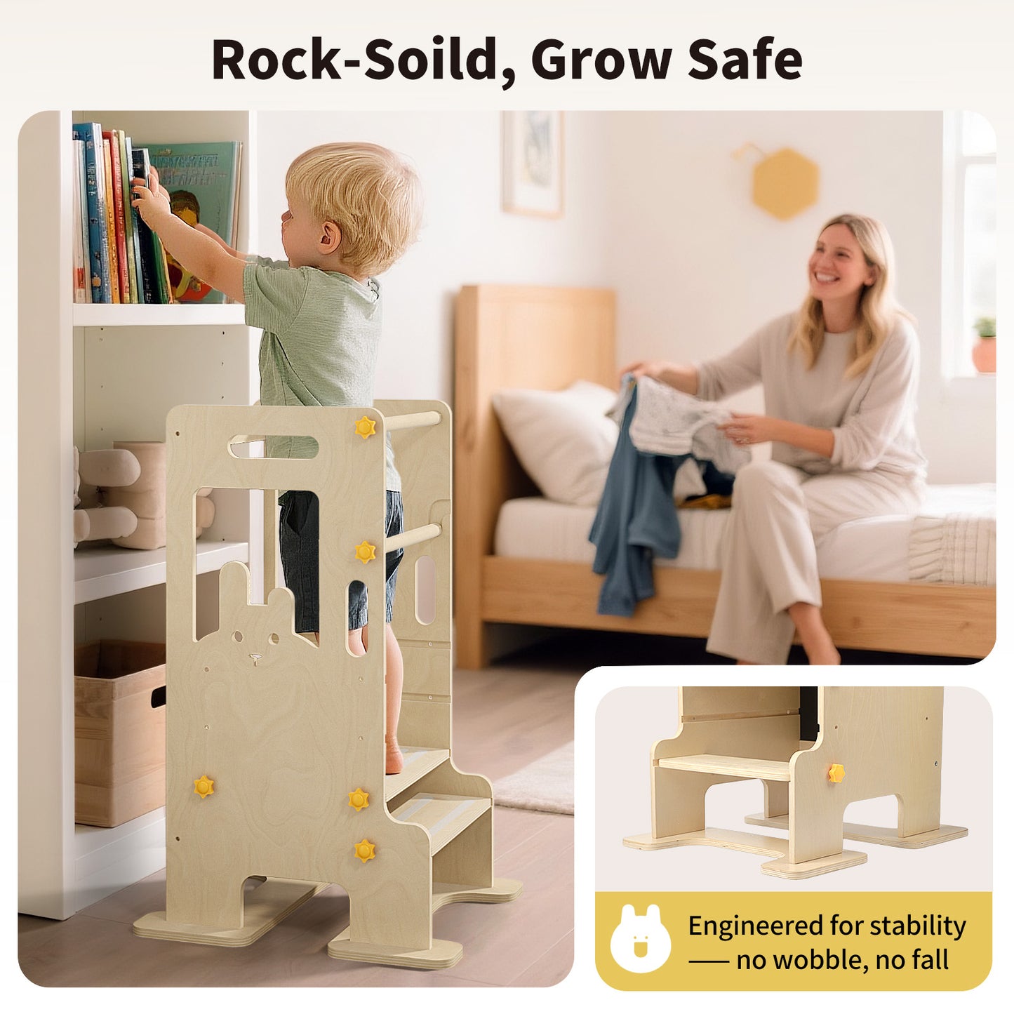Toddler Standing Kitchen Tower with Blackboard, Height Adjustable Safety Rail Stool for Kids
