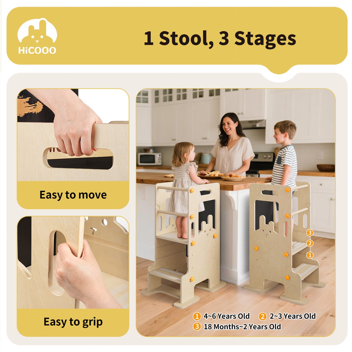 Toddler Standing Kitchen Tower with Blackboard, Height Adjustable Safety Rail Stool for Kids