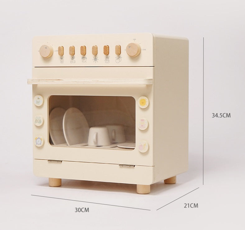 Wooden Dishwasher Pretend Play Kitchen Appliance with Dish Accessories