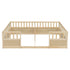 A light natural wood playpen with integrated safety rails and solid lower panels, shown from a front-facing perspective on a solid white background.