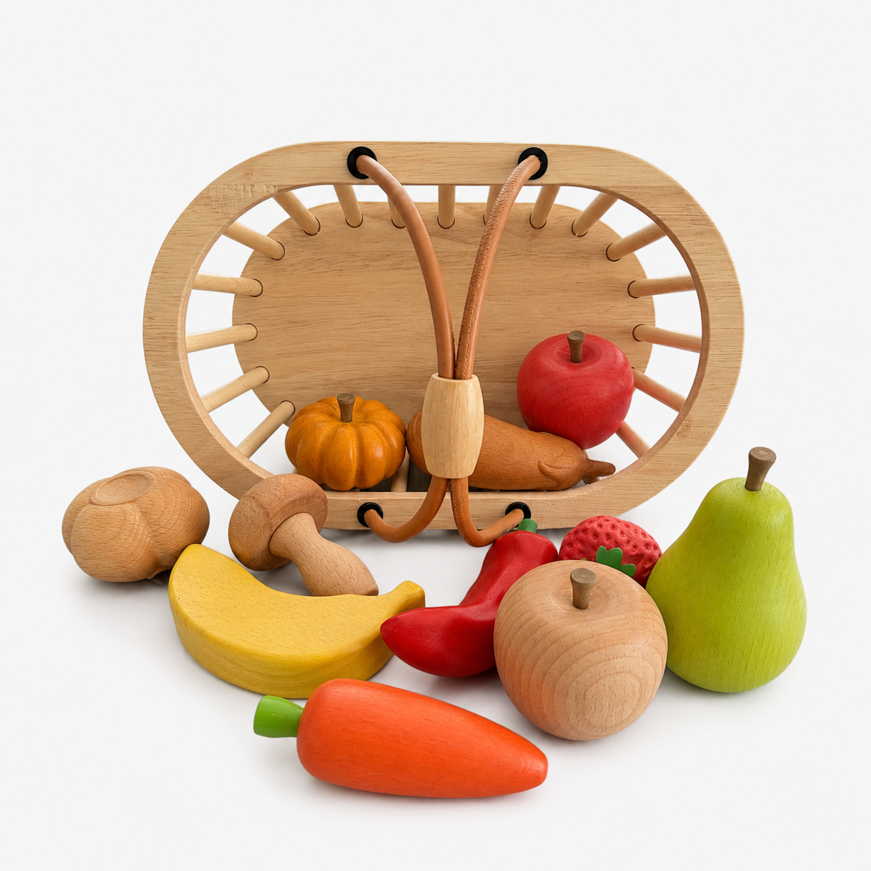 Wooden Fruit & Vegetable Basket Play Set