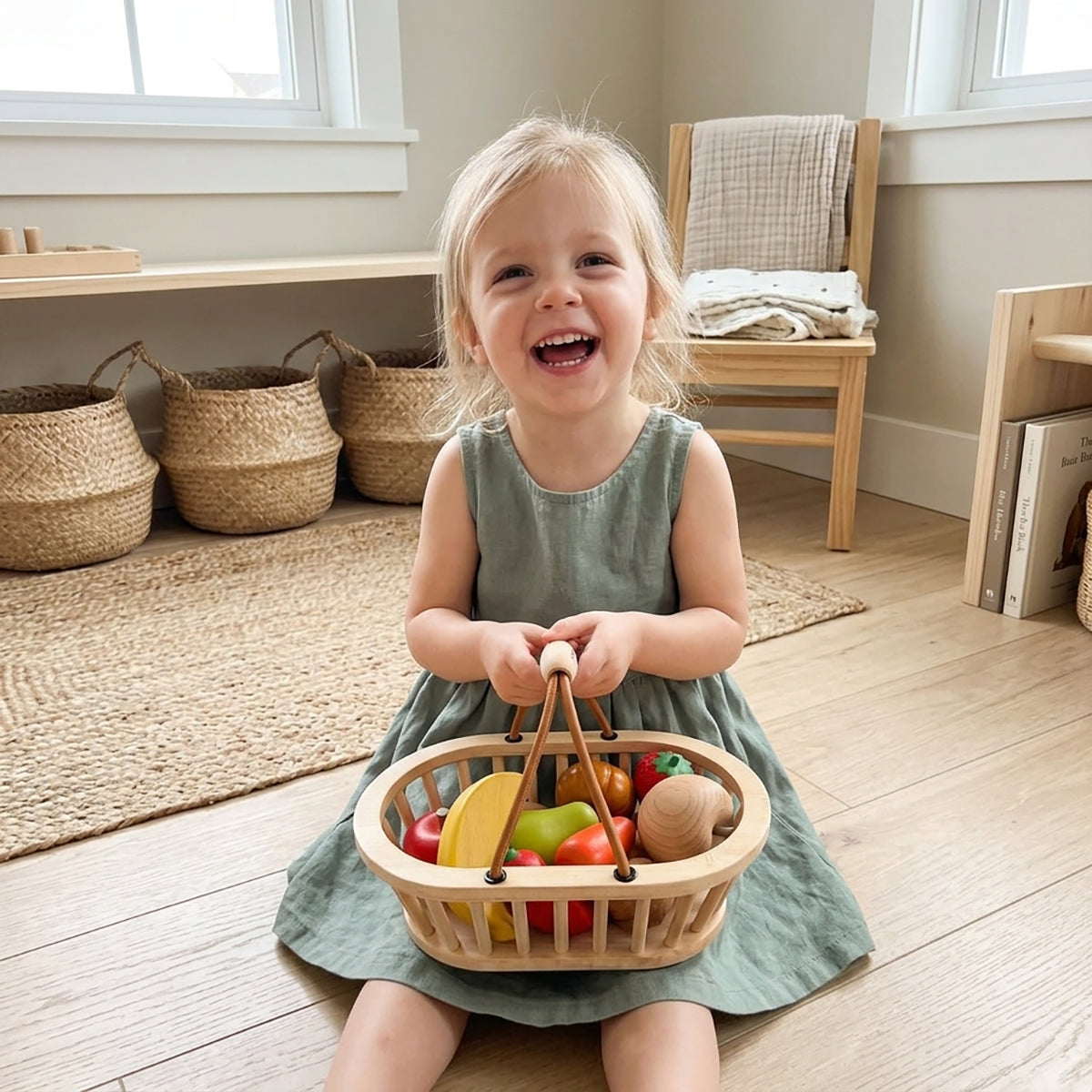 Wooden Fruit & Vegetable Basket Play Set