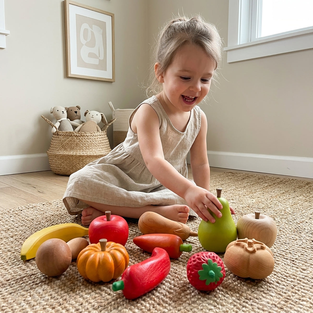 Wooden Fruit & Vegetable Basket Play Set