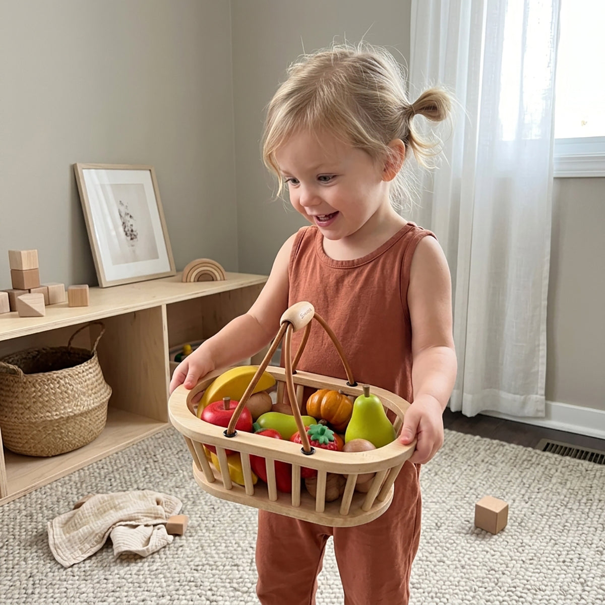 Wooden Fruit & Vegetable Basket Play Set