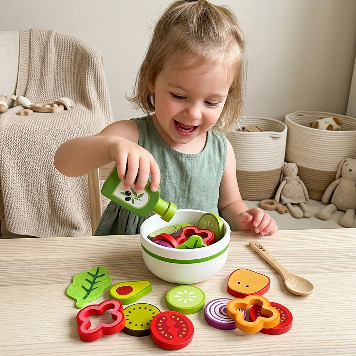 Wooden Fruit & Vegetable Salad Play Set