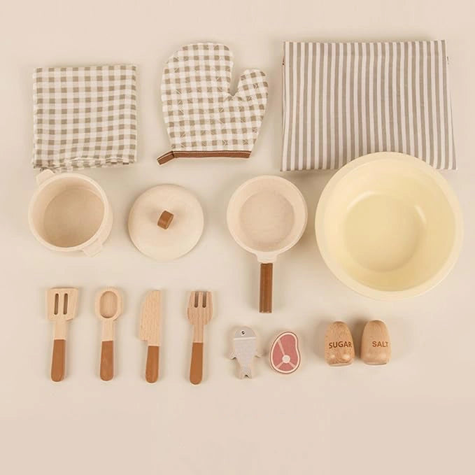 Beige Rustic Wooden Kids Kitchen Playset with Oven & Sink