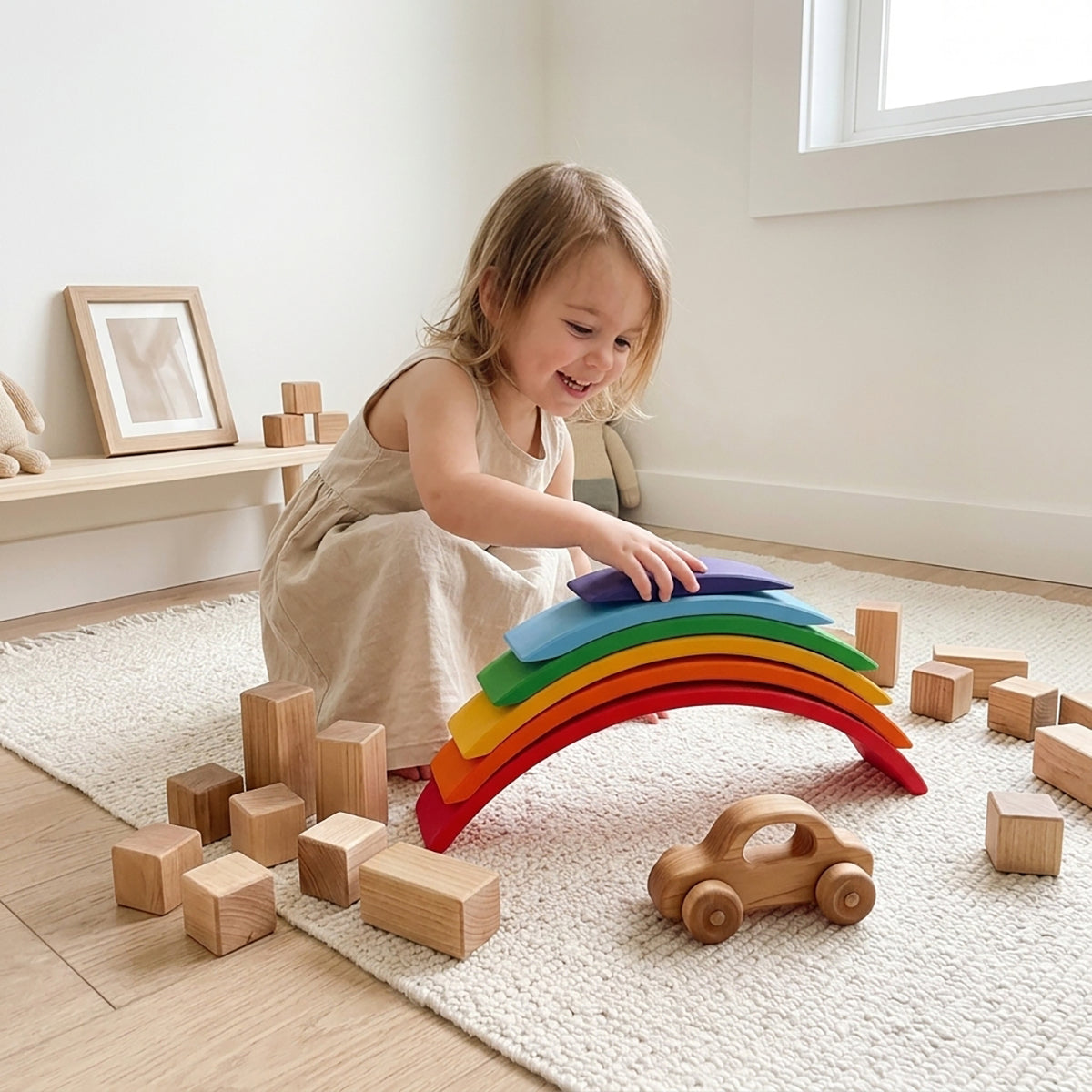 6-Piece Wooden Rainbow Bridge & Arch Building Blocks Set