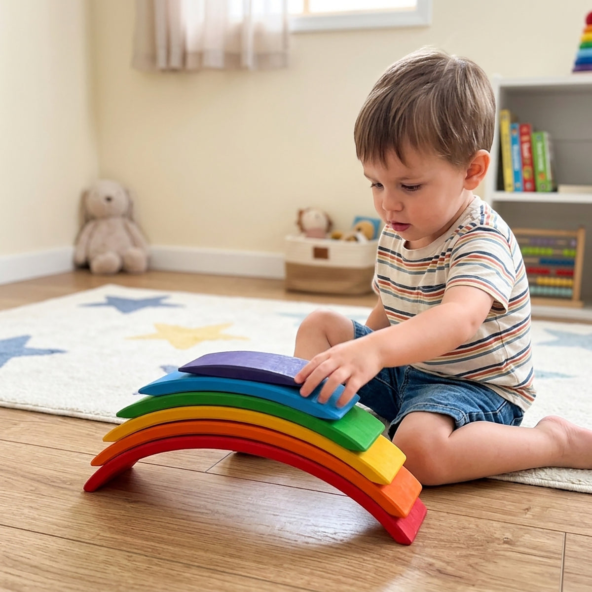 6-Piece Wooden Rainbow Bridge & Arch Building Blocks Set