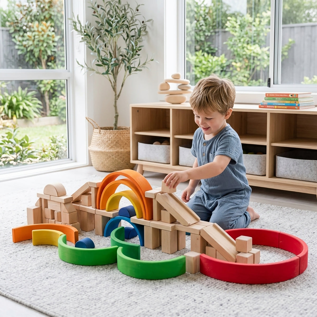 6-Piece Wooden Rainbow Bridge & Arch Building Blocks Set