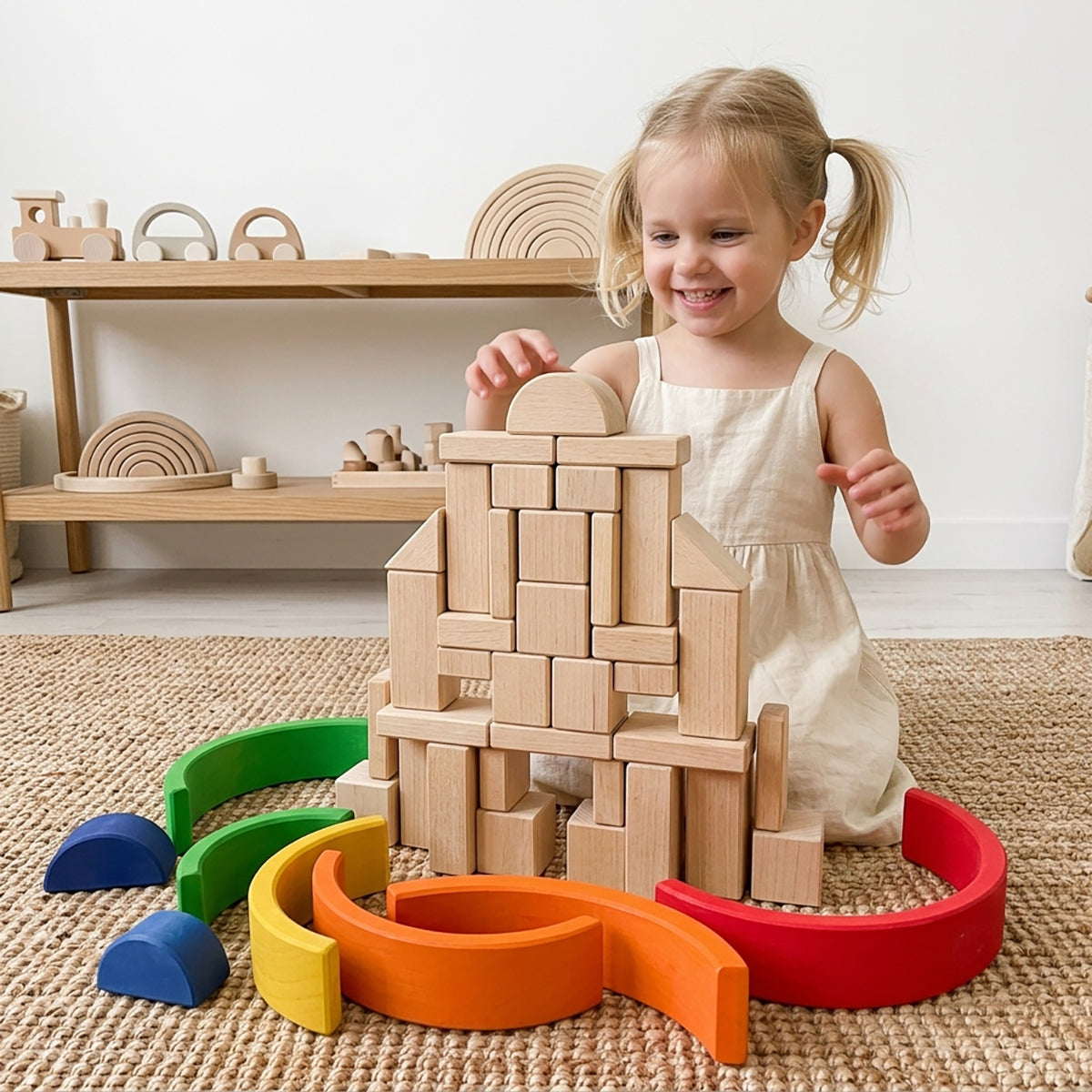 6-Piece Wooden Rainbow Bridge & Arch Building Blocks Set