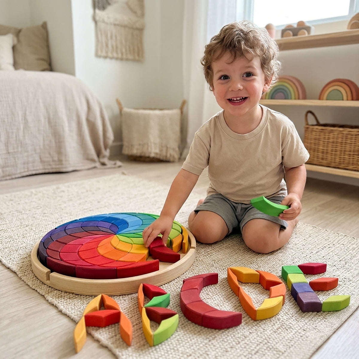 72-Piece Wooden Round Building Creative Block Set