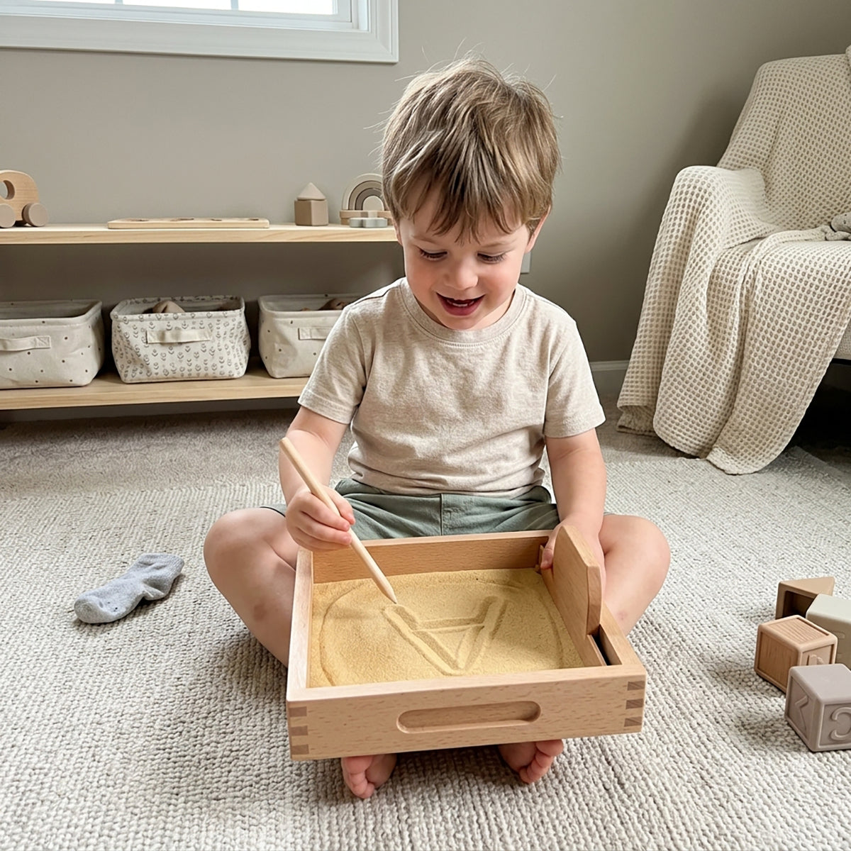 Wooden Sand Writing Tray for Toddler